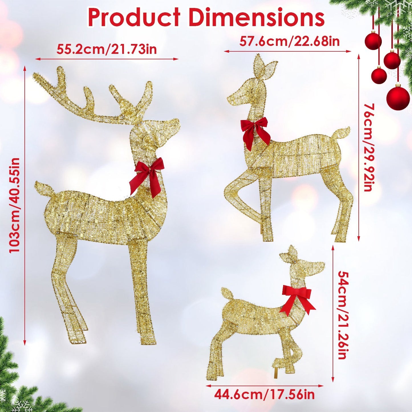 3Pcs In 1 Set 2D Lighted Christmas Deer Family Set Indoor Outdoor Light Up Reindeer Decorations Lighted Buck Doe Fawn Display With 8 Lighting Modes