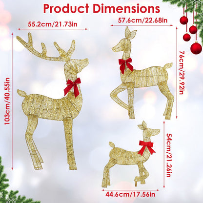 3Pcs In 1 Set 2D Lighted Christmas Deer Family Set Indoor Outdoor Light Up Reindeer Decorations Lighted Buck Doe Fawn Display With 8 Lighting Modes