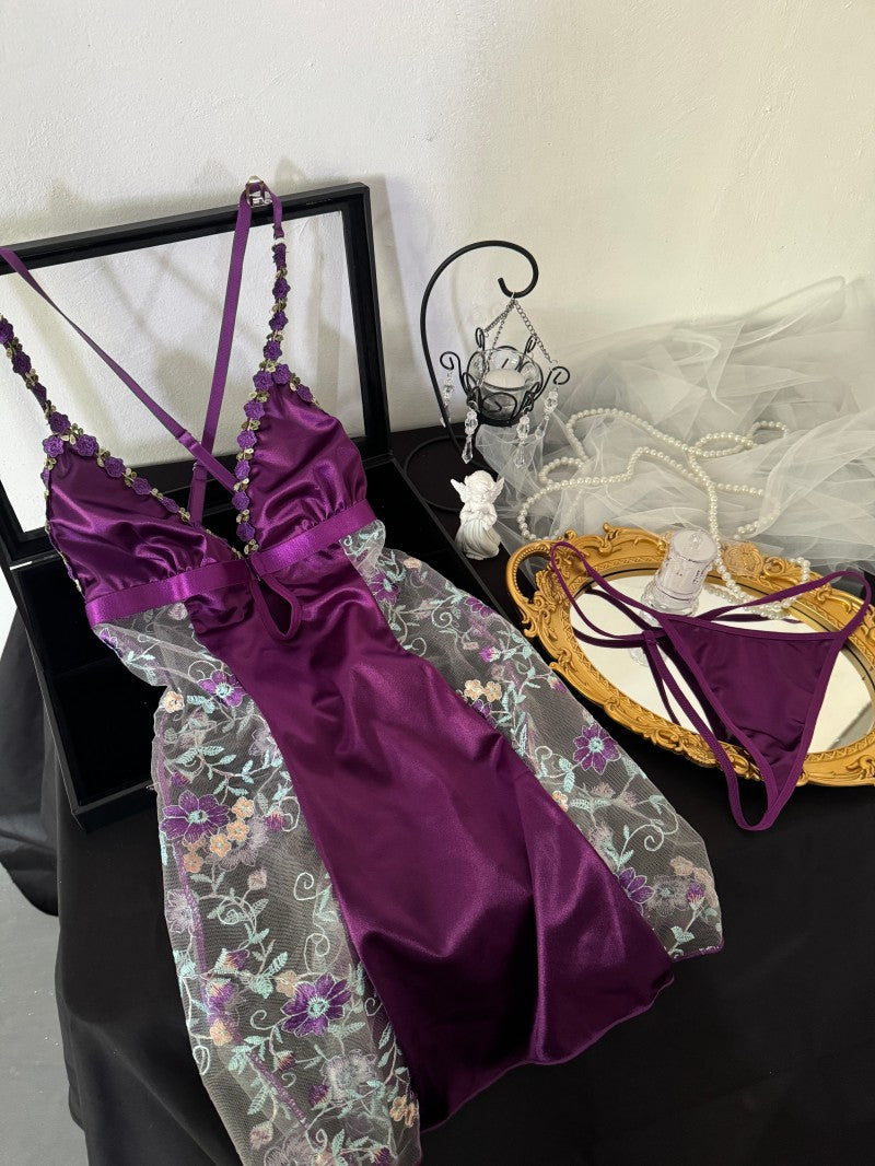 Silk Panel See-Through Tempting V-Neck Sexy Lingerie