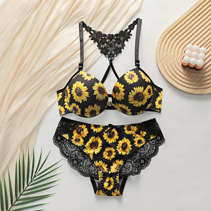 Women's Chrysanthemum Style Sexy Lingerie Set