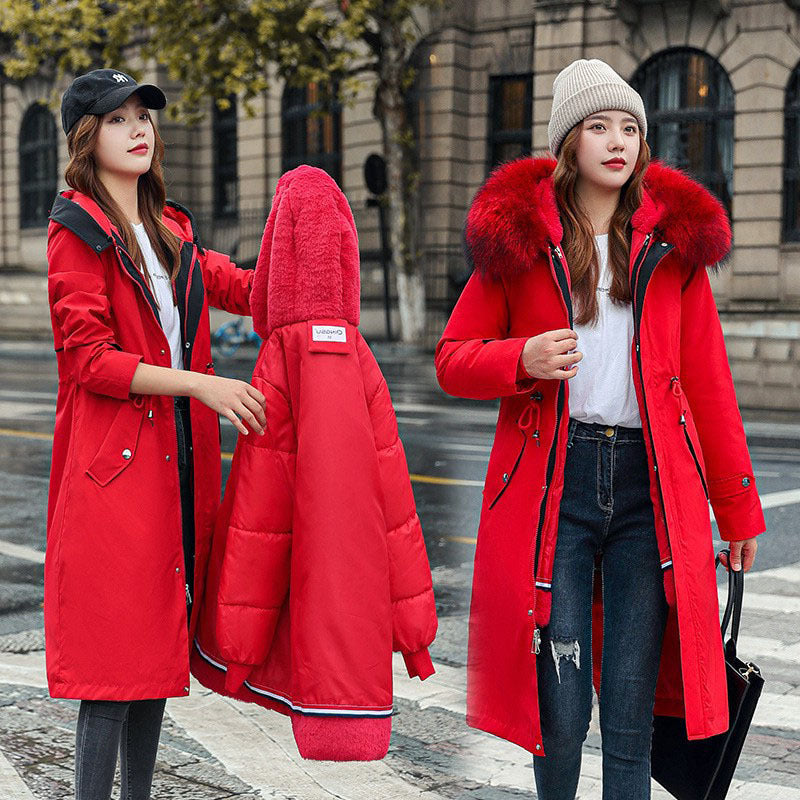 Women's Long Two-way Cotton-padded Clothes Fleece Trench Coat