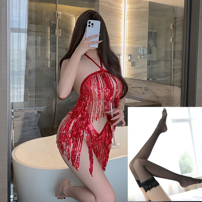 Sexy Lingerie Sexy Sequined Tassel Skirt Uniform