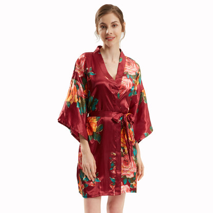 Hand Painted Peony Bridal Robe Morning Gowns Bathrobe Cardigan