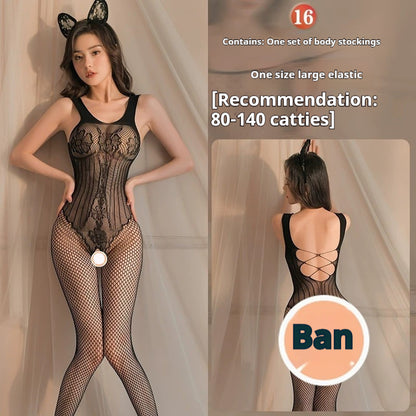 Sexy Lingerie Open-end Passion Transparent Sense Mesh Bodysuit