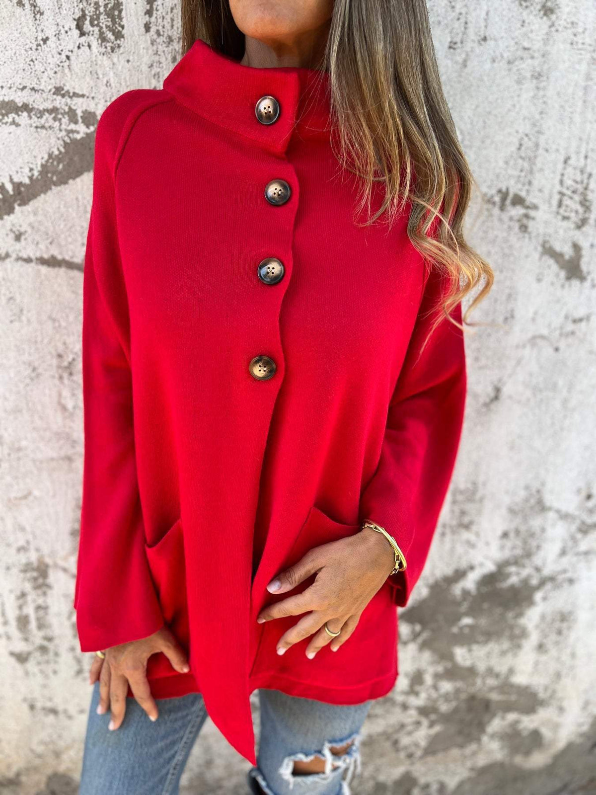 Ins Single Breasted Lapel Knitted Coat Fashion Pocket Long Sleeve Cardigan  Jacket Women's Clothing