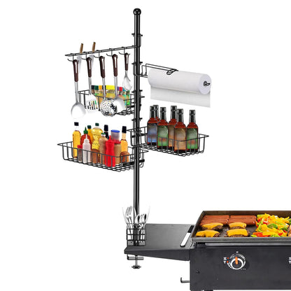 Griddle Caddy Standing Grill Utensil Caddy With Paper Towel Holder Hook Baskets BBQ Accessories Storage Rack Vertical Standing BBQ Organizer Grill Utensil Storage Fit For Blackstone Griddle