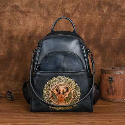 Large Capacity Backpack With Personalized Deer Head Design