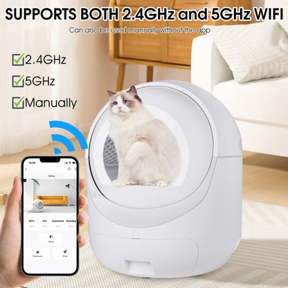 Smart Automatic Cat Litter Box,Automatic Scooping And Odor Removal, App Control, Support 5G    2.4G WiFi For Multiple Cats, Double Odor Removal
