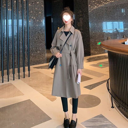 Trench Coat Thin Women's Mid-length Spring Figure Flattering Jacket Top Loose Overcoat Coat