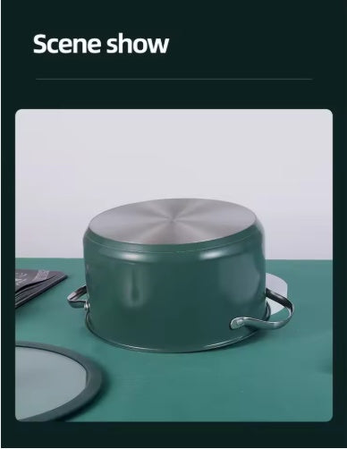 4pcs Stainless Steel Ceramic Coated Pot Set, Including 1 Milk Pot, 2 Stockpots, 1 Non-stick Pan, 4 LIDS And 1 Steamer Green