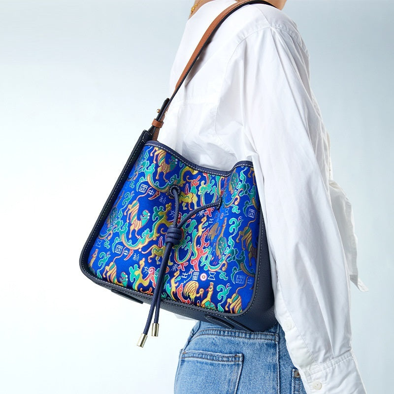 Light Luxury National Style Genuine Leather Underarm Bag Large Capacity