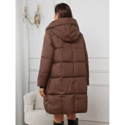 Mid-length Thickened Upgraded Plus Size Fashion Casual Hooded Pure Color Cotton Clothing Coat For Women