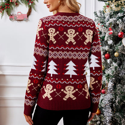 Gingerbread Man Jacquard Leisure Pullover Sweater