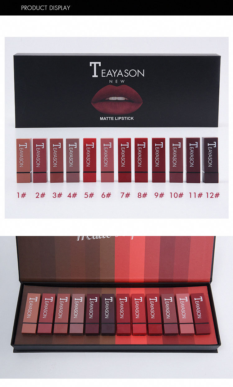 New set of box hard box 12 color square tube sexy red lipstick matte lipstick pumpkin matte brick red dirty orange