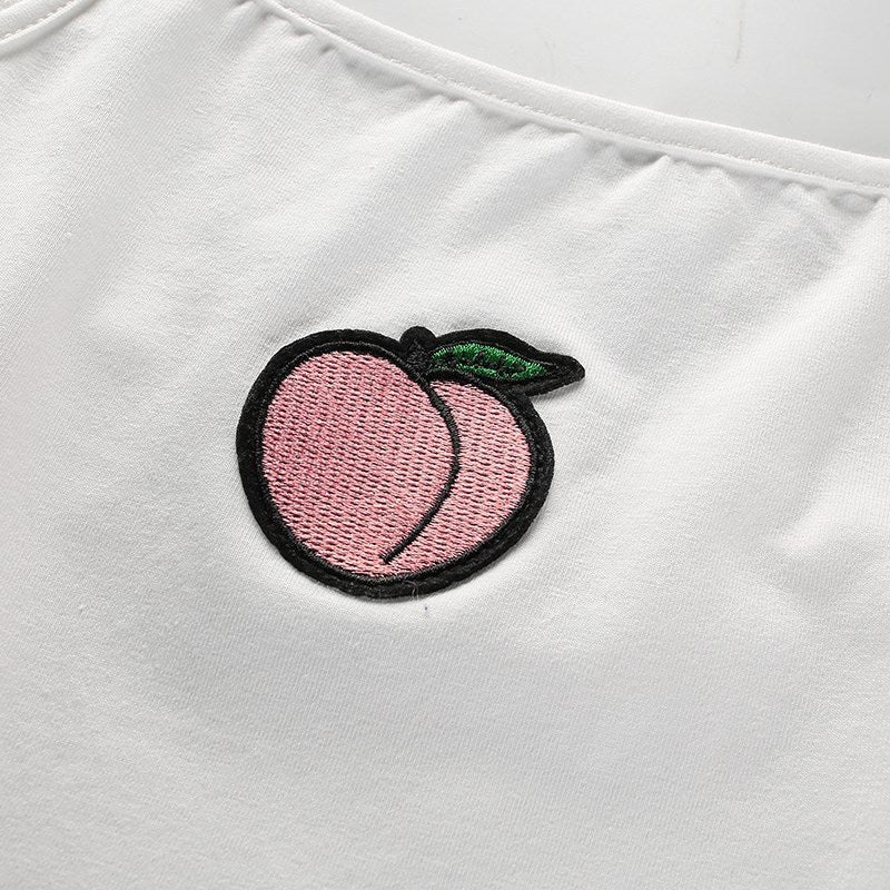 Fruit Peach Embroidery Kawaii Sexy Spaghetti Strap White Bodysuit Daddy Little Girl Japan Korean Jumpsuit Romper Summer Tee Top