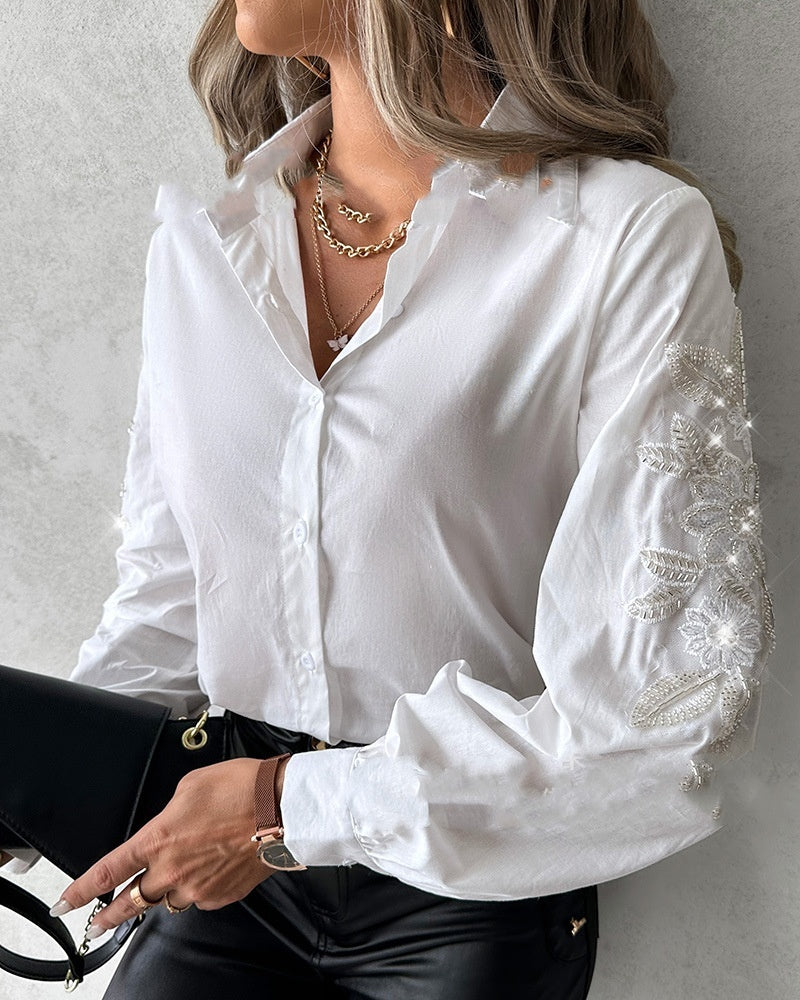 European And American Women's Clothing Sweet Embroidery Decorative Top