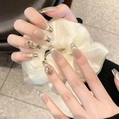 Temperament Cat Eye Champagne French Nails