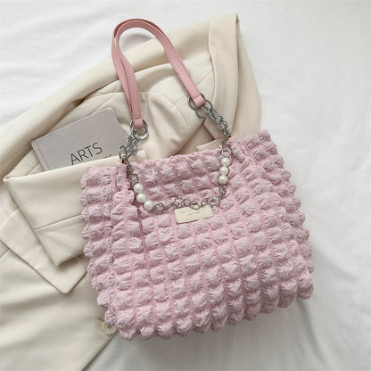 Simple Pleated Shoulder Bag Female Underarm Bag Commuter Tote