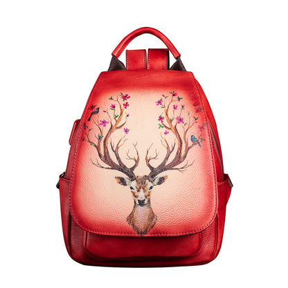 Original Design Printed Genuine Leather Backpack