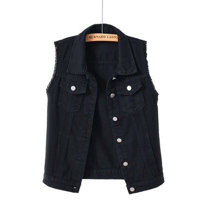 Gilet en jean multicolore pour femme, veste slim sans manches