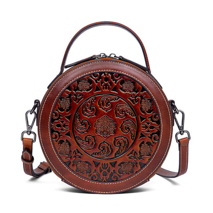 Ladies Round Small Bag Leather Retro Handbag