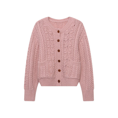 Korean Style Idle Style Thick Needle Twisted Texture Knitted Cardigan Sweater