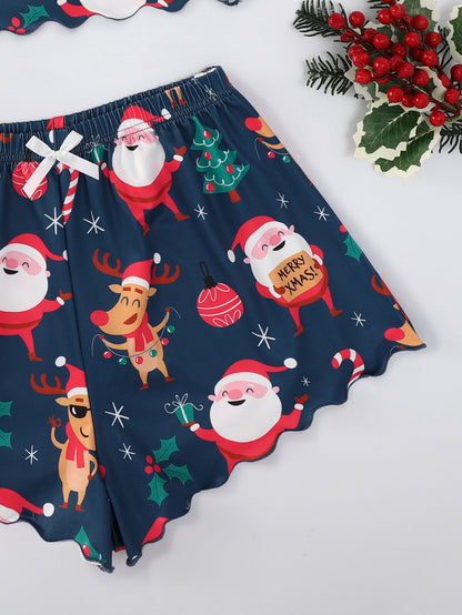 Christmas Old Printed Vest Camisole Top Shorts Home Wear Suit