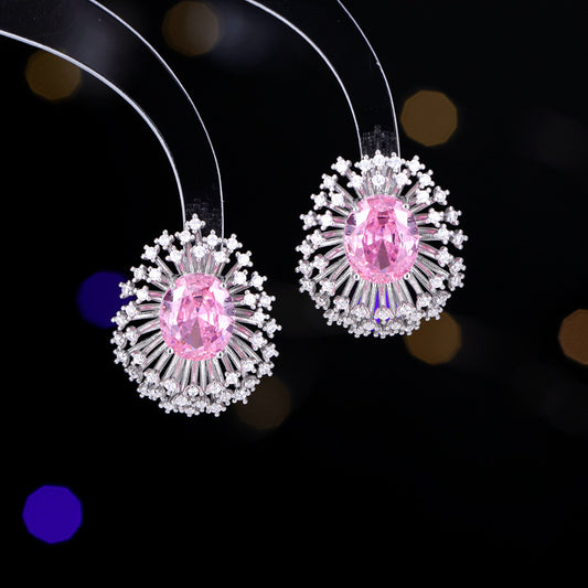 Sterling Silver Needle Light Luxury High-grade Luxury Blooming Fireworks Earrings