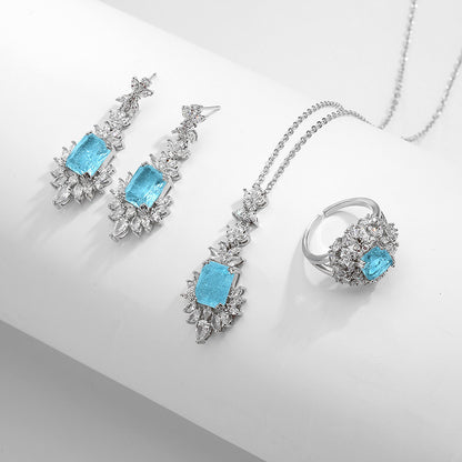 Designer Model Light Luxury Colored Gems Blue Jewelry Suit Ladies