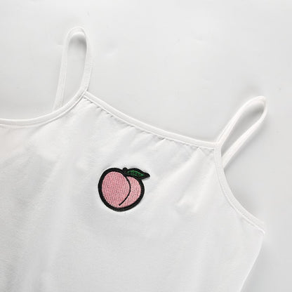 Fruit Peach Embroidery Kawaii Sexy Spaghetti Strap White Bodysuit Daddy Little Girl Japan Korean Jumpsuit Romper Summer Tee Top