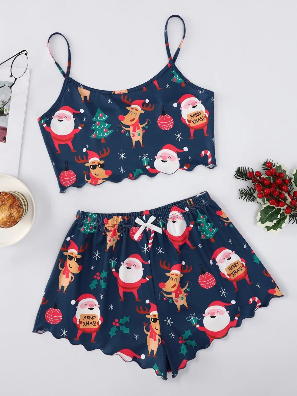 Christmas Old Printed Vest Camisole Top Shorts Home Wear Suit