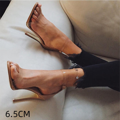 Genuine Leather Simple Fashion Strap Transparent High Heel Sandals