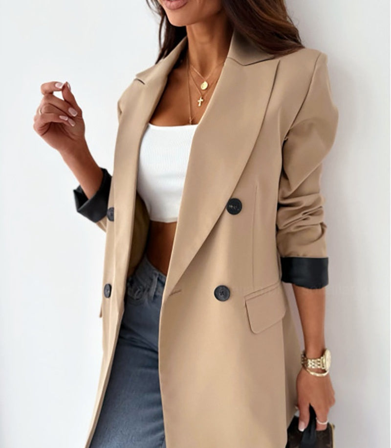 Women's Clothing Plain Casual Loose Beige Blazer