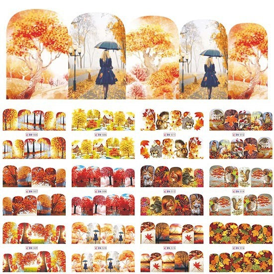 Nail Beauty Water Printing Stickers Large Autumn Gold Fallen Leaves Maple Series