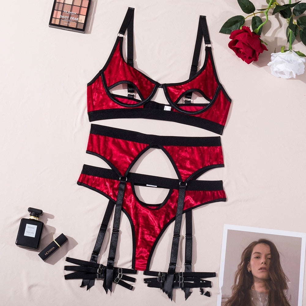 Women's Multi-color Mesh Underwear Four-piece Suit