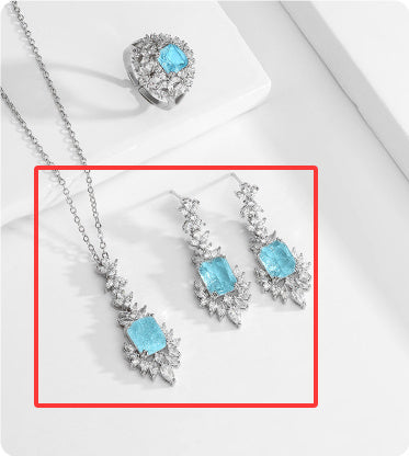 Designer Model Light Luxury Colored Gems Blue Jewelry Suit Ladies