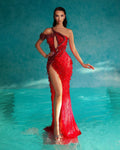 Luxury Ruby Sexy Cutout Shoulder High Slit Dress
