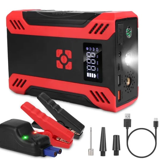 Car Jump Starter With Air Compressor Portable Car Battery Booster With Digital Tire Inflator With 2000mAh Peak Current For 12V Car 6.5L Gas Or 4.0L Diesel Engines