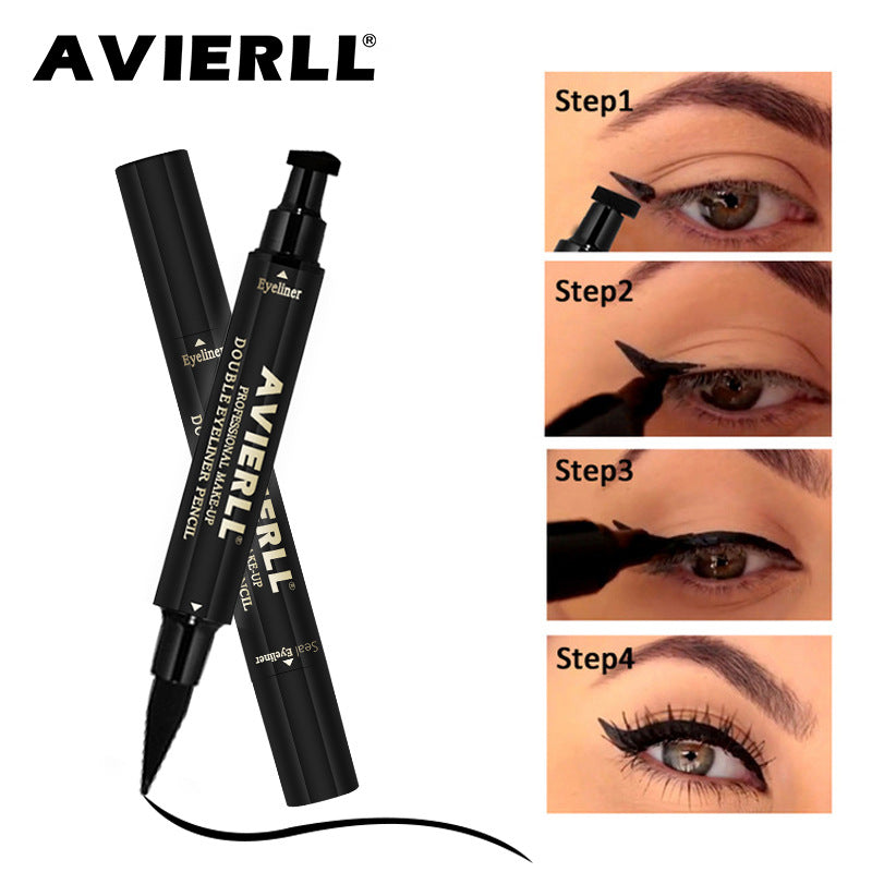 Wish cross-border makeup double head seal eyeliner pen triangle seal eyeliner 2 and 1 waterproof eyeliner pen new style