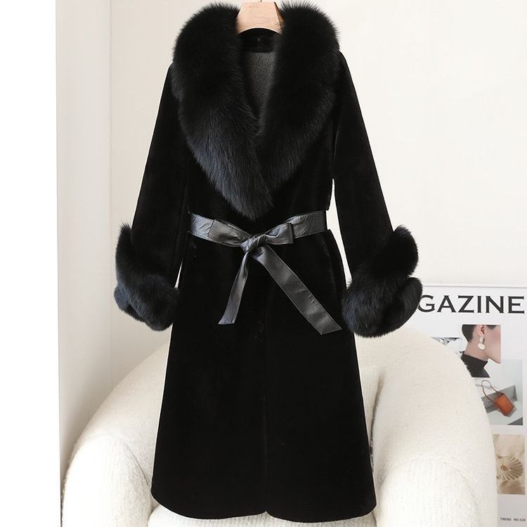 Thickened Faux Mink Coat With Large Fur Collar For Women