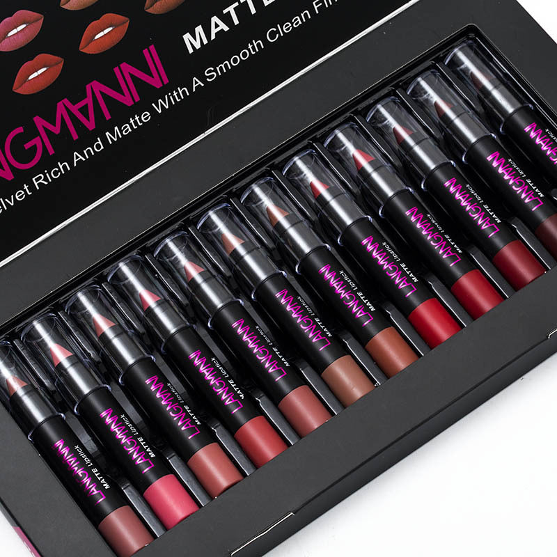 Langmanni 12 lipstick sets with matte lipstick lip gloss