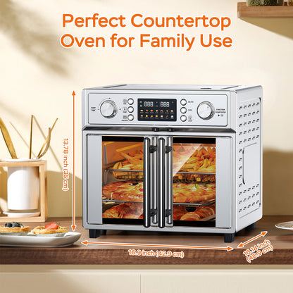 29.5QT French Door Air Fryer Toaster Oven Combo, 14 Presets, Digital Control, Stainless Steel, For Baking, Roasting, Includes Accessories,Silver