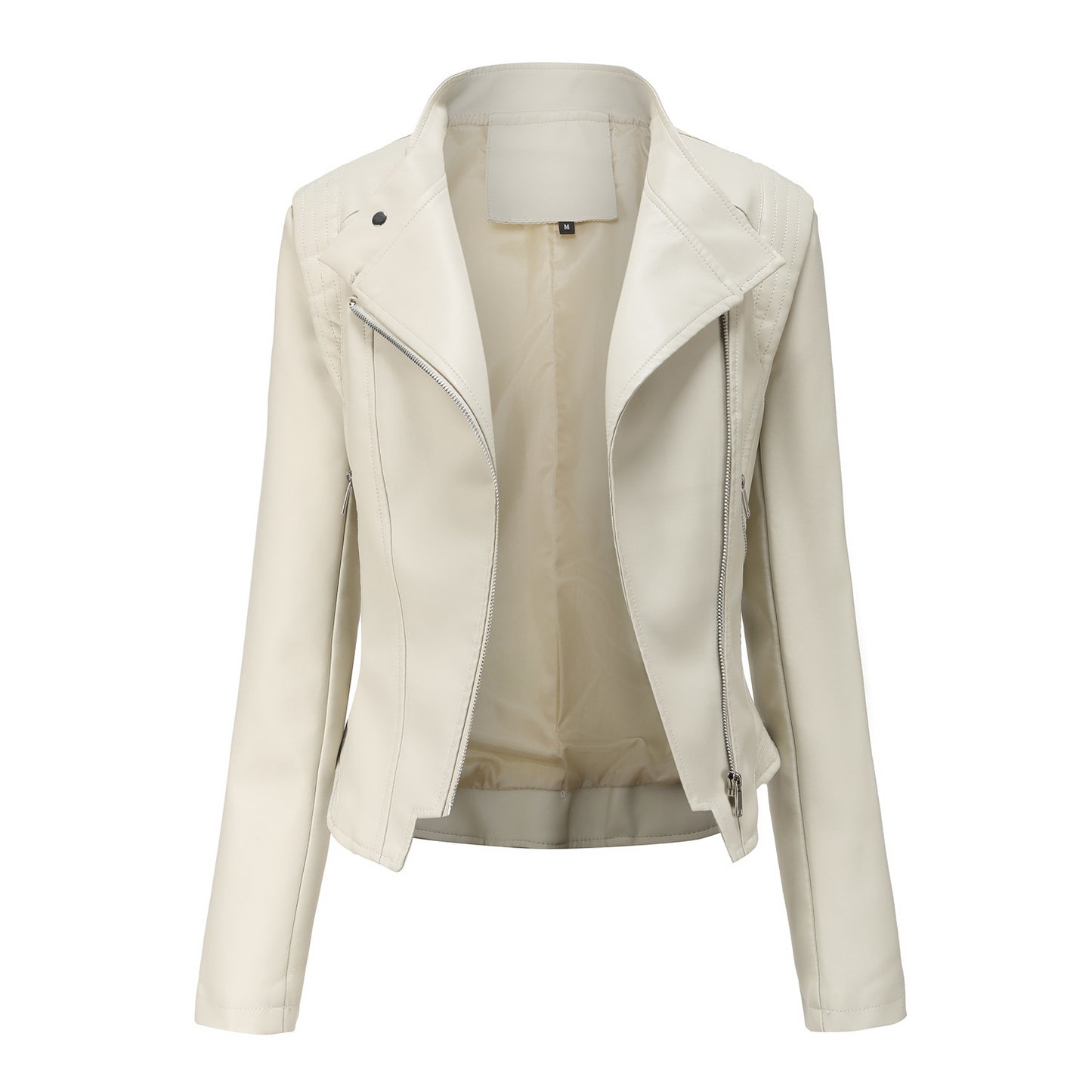 PU Lapel Women Slim-fit Leather Coat Women