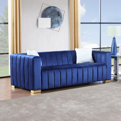 A Modern Channel Sofa Take On A Traditional Chesterfield,Navy Blue Color,3 Seater