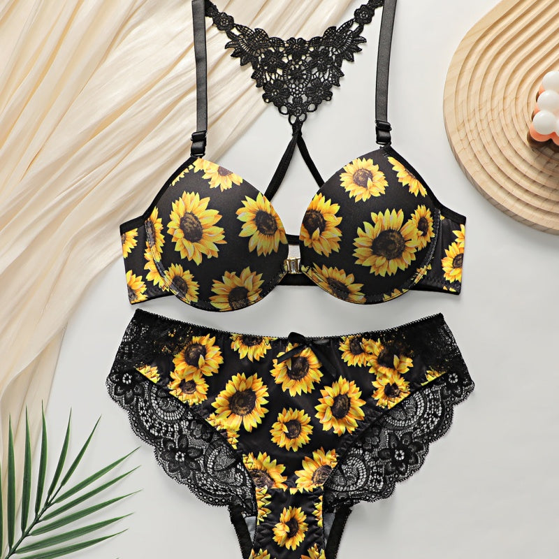 Women's Chrysanthemum Style Sexy Lingerie Set