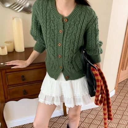 Korean Style Idle Style Thick Needle Twisted Texture Knitted Cardigan Sweater