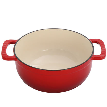 Cast Iron 6QT Cooking Pot - Gradient Red - Includes Two Silicone Gloves - Enamel Pot