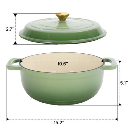 Cast Iron 6QT Cookware Gradient Green With Two Silicone Gloves Enameled Pot