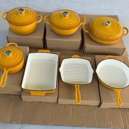 Enamel-Cast Iron Cookwares Enamel Combination Set Frying Pan Stew Pot Set