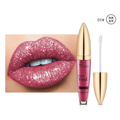 Pudaier 抿 Glitter Flip Matte Pearl Lip Gloss Non-stick Cup Diamond Lip Gloss Wish Explosion